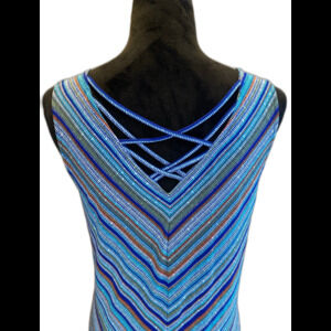Apt. 9 Maxi Dress Sz XL Sleeveless Criss Cross Back Striped Blue Orange Stretchy
